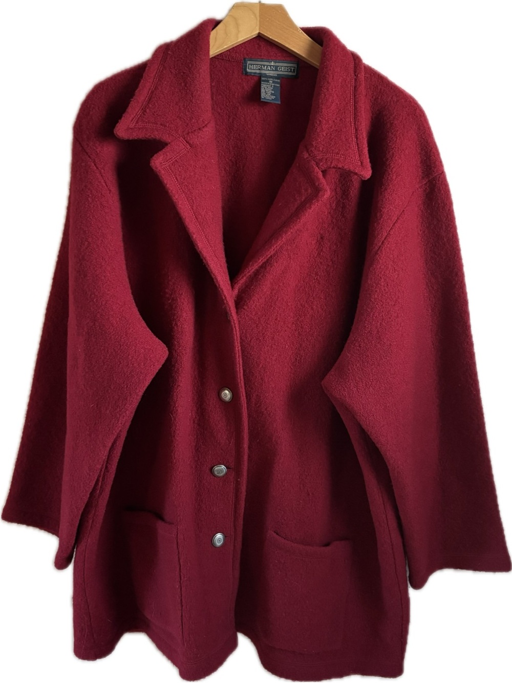 Vintage 100% Wool Herman Geist Women's Red Button Jacket